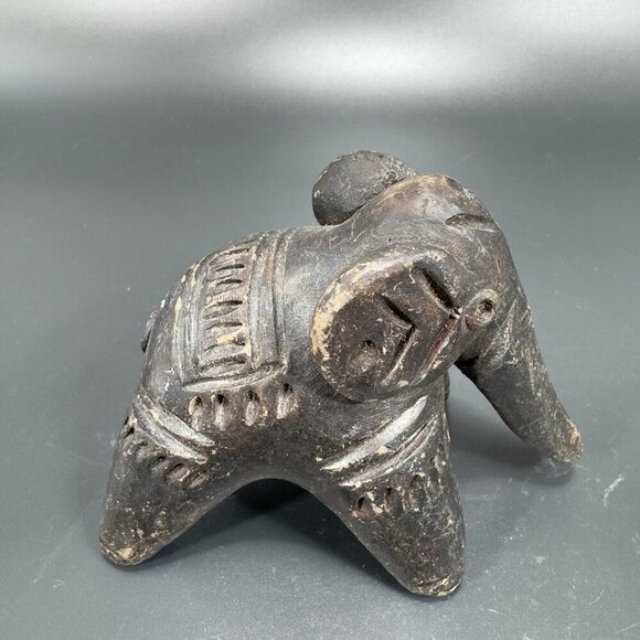 Vintage Hand Made Pottery Elephant Figurine Primitive Style Textured Figure VTG - Picture 10 of 11